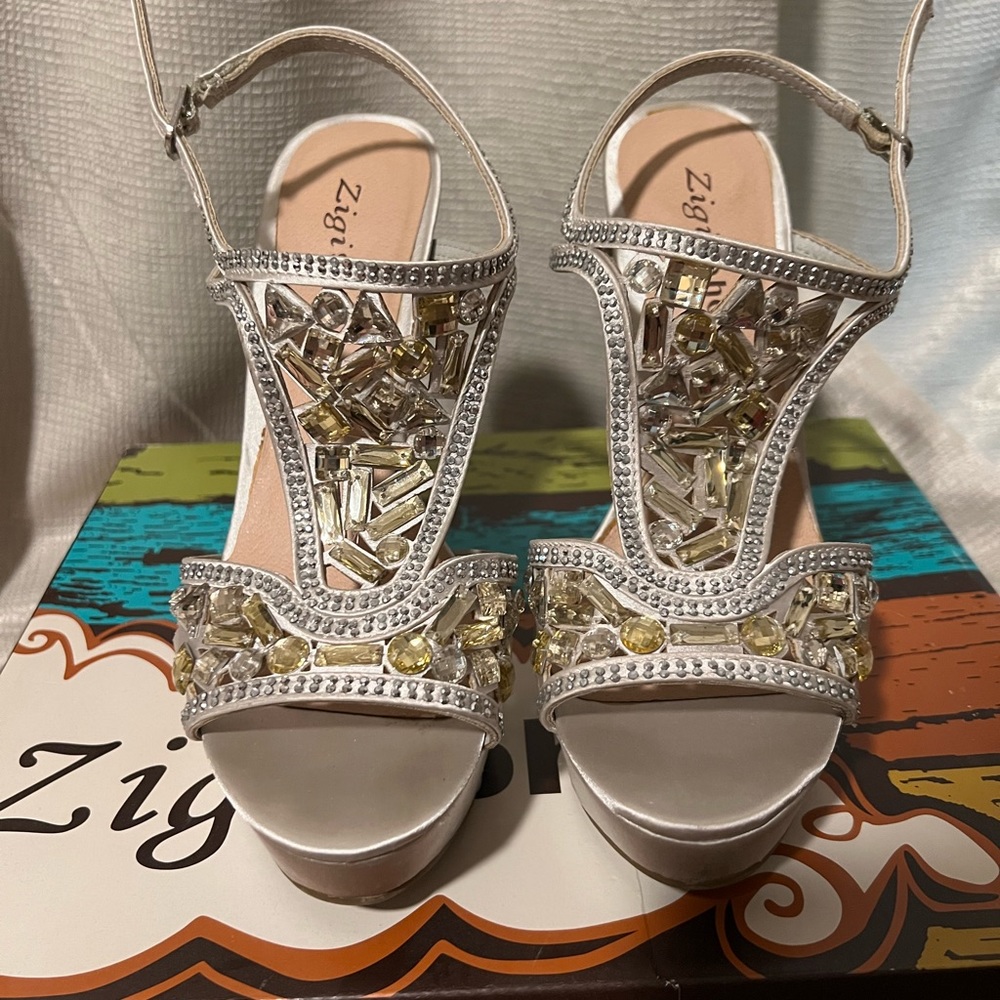 Silver platform dress heels